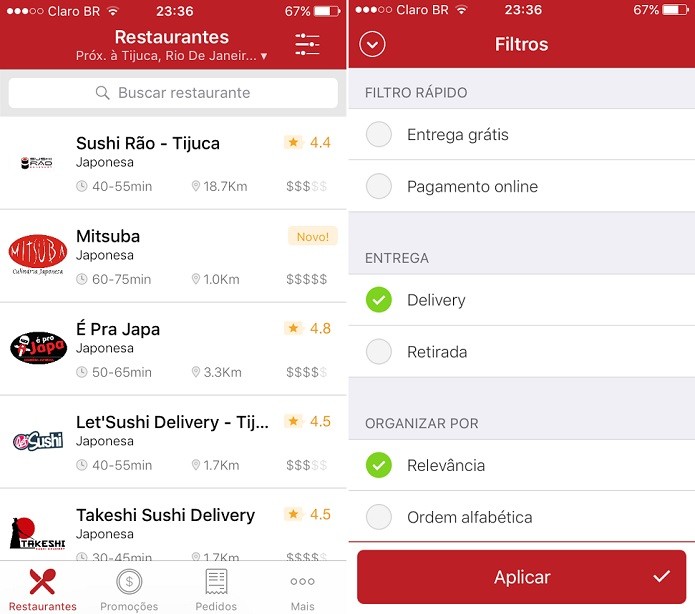 Confira os restaurantes mais próximos de você pelo app (Foto: Reprodução/Aline Jesus)
