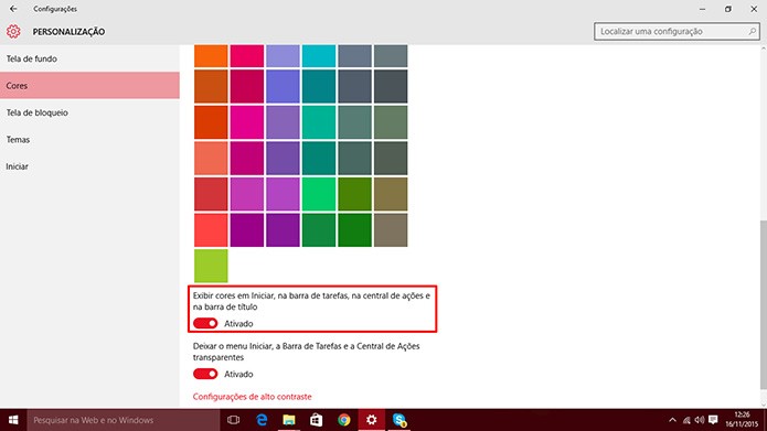 Windows 10 pode usar padrão único de cores para barras, Iniciar, Explorer e Central de Notificações (Foto: Reprodução/Elson de Souza)