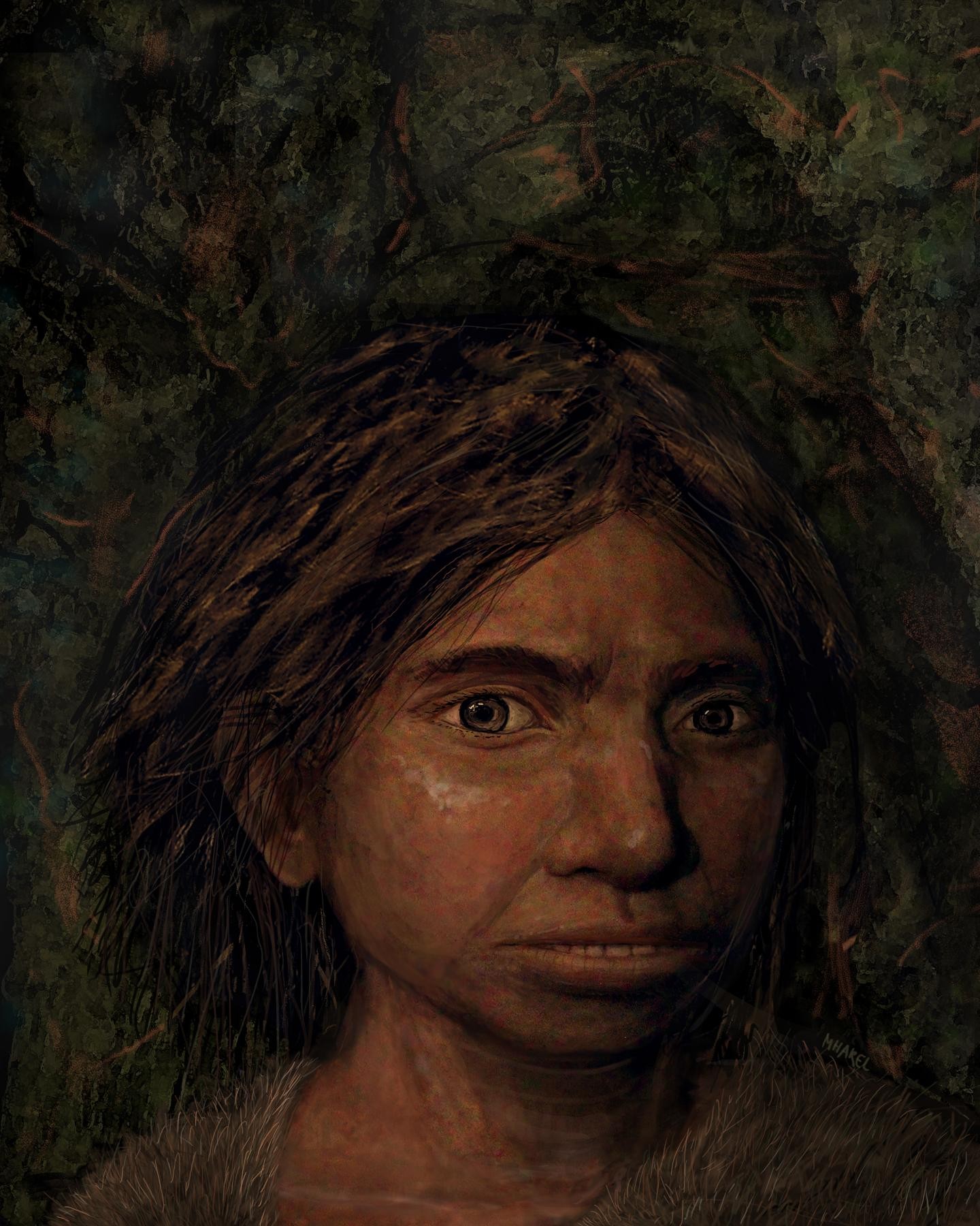 Reconstrução digital do rosto da fêmea, que viveu há mais de 100 mil anos (Foto: Reprodução Cell/Maayan Harel)