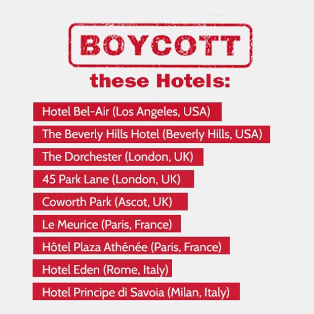 Veja a lista de hoteis boicotados por pertencerem a Brunei (Foto: Reprodução/Instagram)