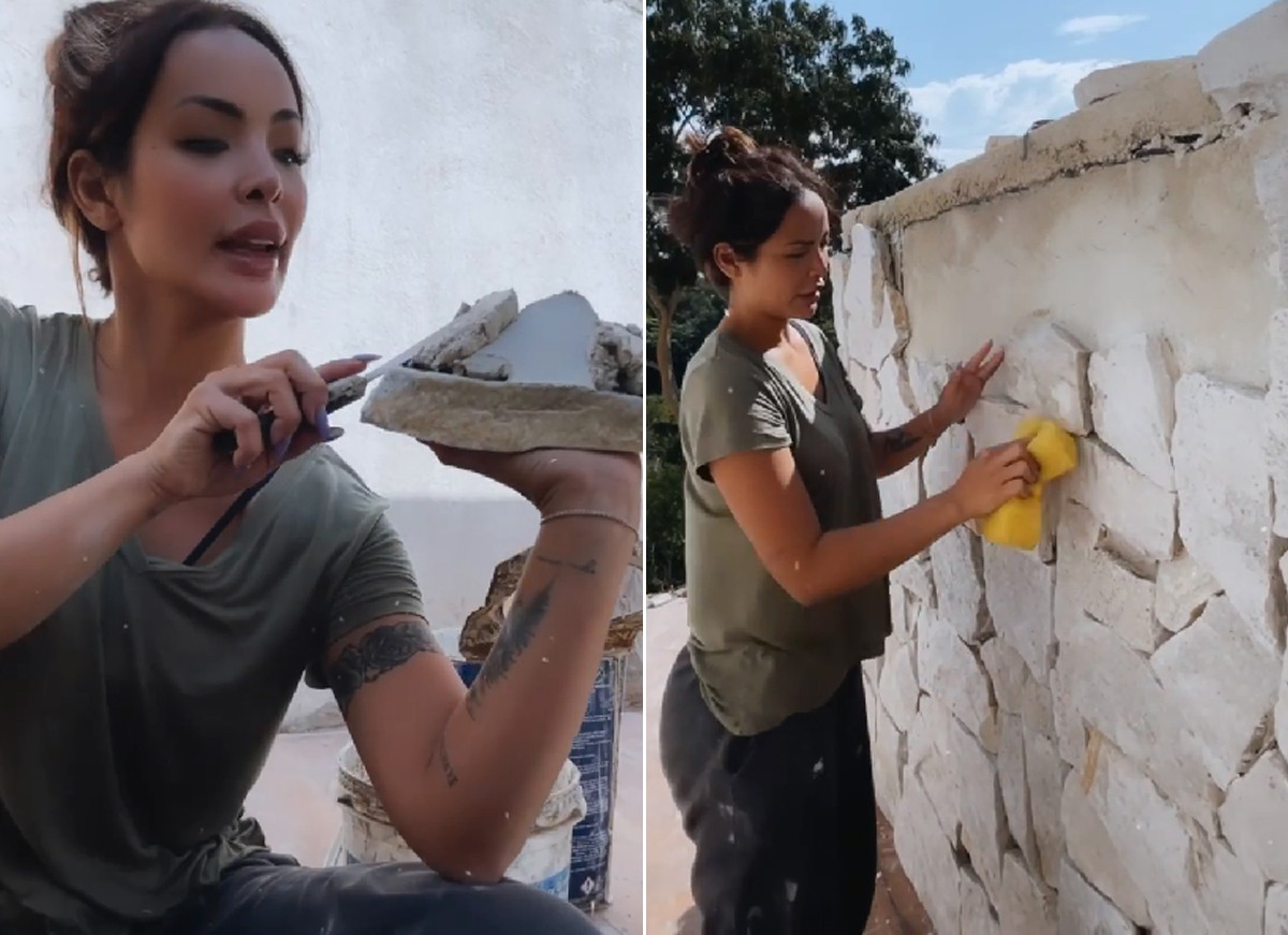 Carol Nakamura põe a mão na massa e ajuda em obra de sua mansão