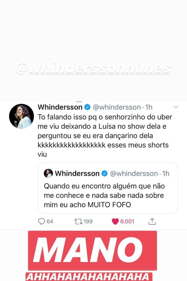Whindersson Nunes relata acontecido no Twitter (Foto: Reprodução/ Instagram )