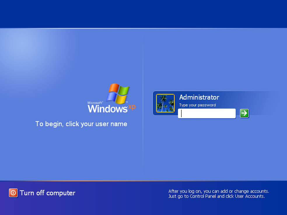 Tela de login do Windows XP exibia todas as contas criadas no sistema operacional (Foto: Reprodução)