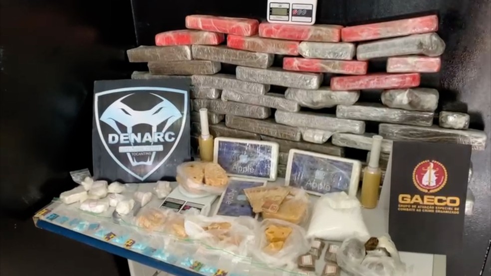 Vários tipos de droga foram apreendidos pela Denarc em Palmas — Foto: Divulgação