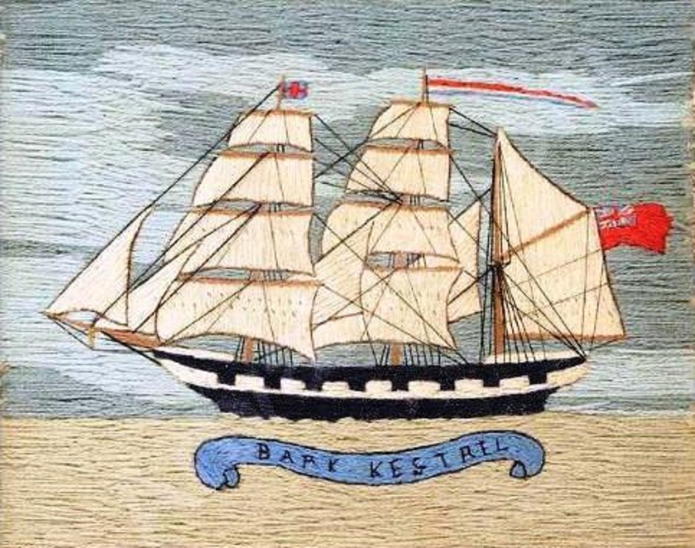 Quadro pintado em Londres revela o veleiro Kestrel, que encalhou em Santos — Foto: Reprodução