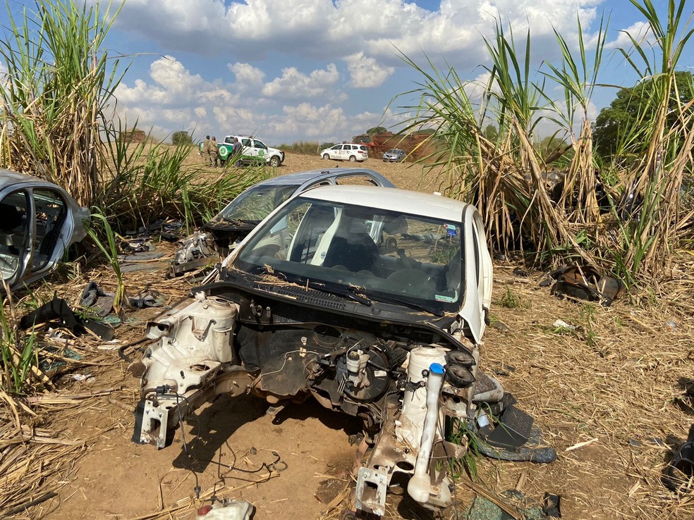Série de peças já tinham sido levadas dos carros localizados — Foto: Edijan Del Santo/ EPTV
