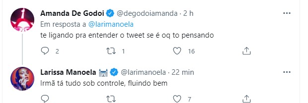 Amanda De Godoi comenta texto de Larissa Manoela (Foto: Reprodução/Twitter)