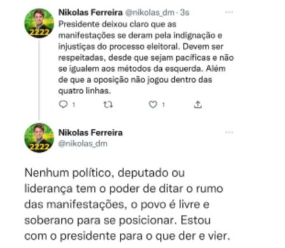 Posts do deputado federal eleito Nikolas Ferreira (PL-MG), que teve seu perfil no Twitter retirado do ar â Foto: ReproduÃ§Ã£o