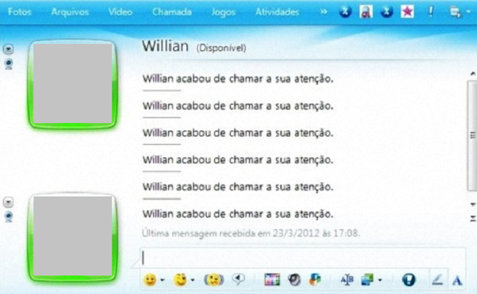Ao chamar atenção no MSN Messenger, toda a tela da conversa tremia  — Foto: Reprodução/MSN