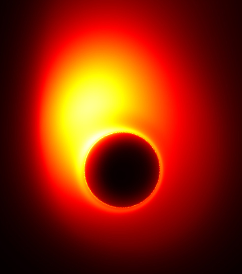 Dentre as contribuiÃ§Ãµes de Hawking, estÃ¡ a teoria de que os buracos negros emitem radiaÃ§Ã£o  (Foto: Courtesy of the Avery E. Broderick/University of Waterloo/Perimeter Institute)