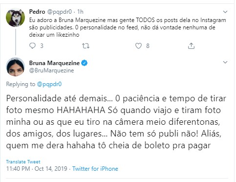 Bruna Marquezine responde fã no Twitter (Foto: Twitter / Reprodução)