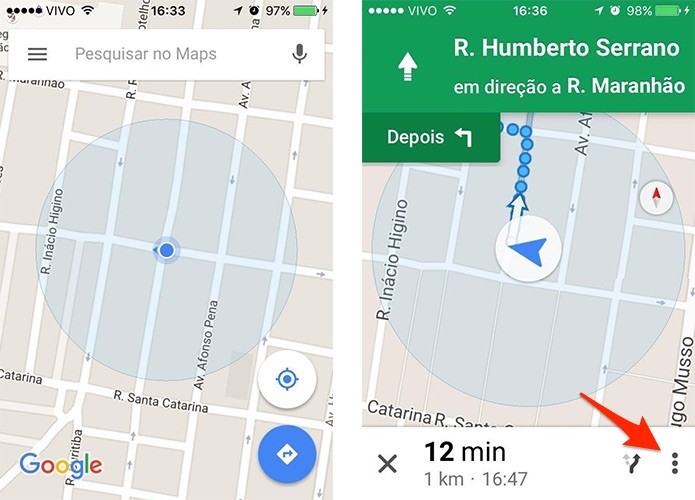 Acessando o menu de configurações de navegação do Google Maps no iOS. (Foto: Reprodução/Alessandro Junior)