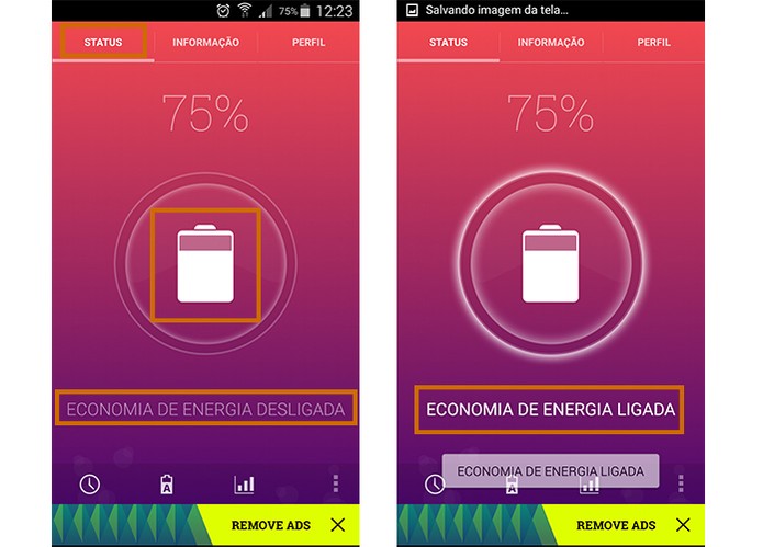 Ative o modo de economia de energia na barra Status do app (Foto: Reprodução/Barbara Mannara)