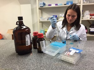 Pesquisadora Maressa Caldeira Morzelle no laboratória da USP Piracicaba (Foto: Arquivo Pessoal)