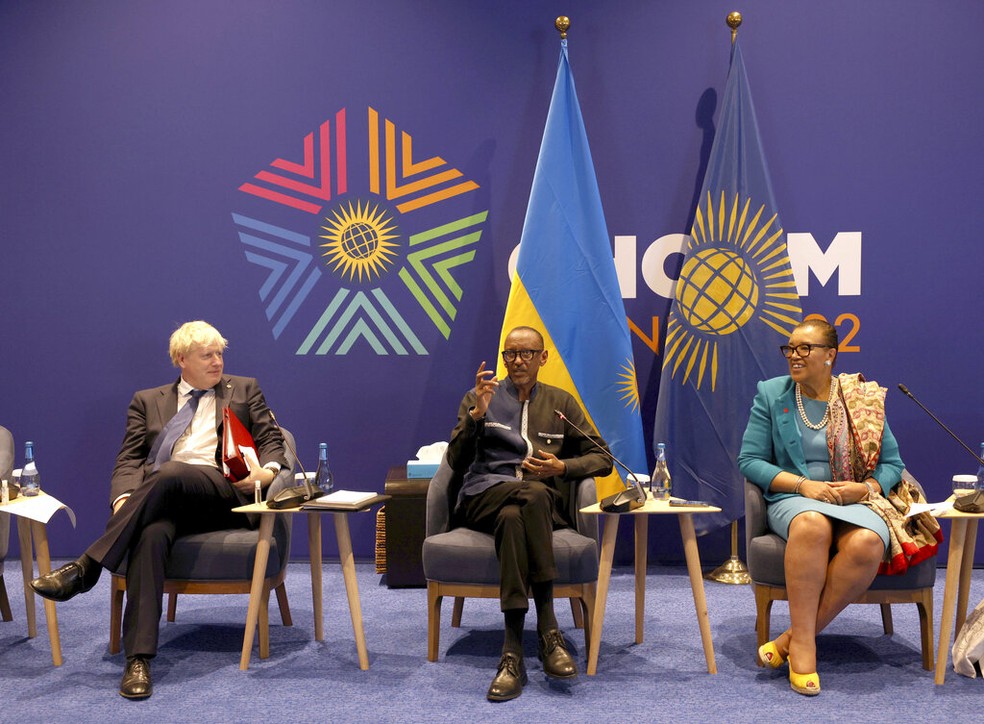 O ex-premiê britânico, Boris Johnson, durante conferência de líderes da Commonwealth em Kigali, na Ruanda, em junho de 2022. — Foto: Dan Kitwood via AP