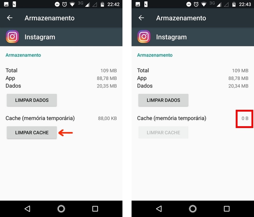 Limpeza de memória cache do Instagram no Android — Foto: Reprodução/Raquel Freire
