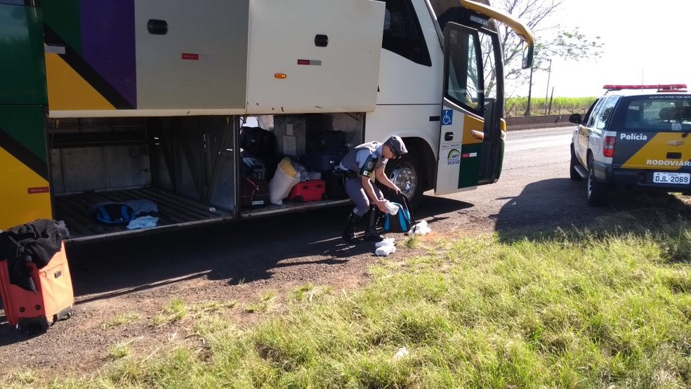 Polícia encontrou drogas durante revista em ônibus na SP-225 em Santa Cruz do Rio Pardo (Foto: Polícia Rodoviária/Divulgação)