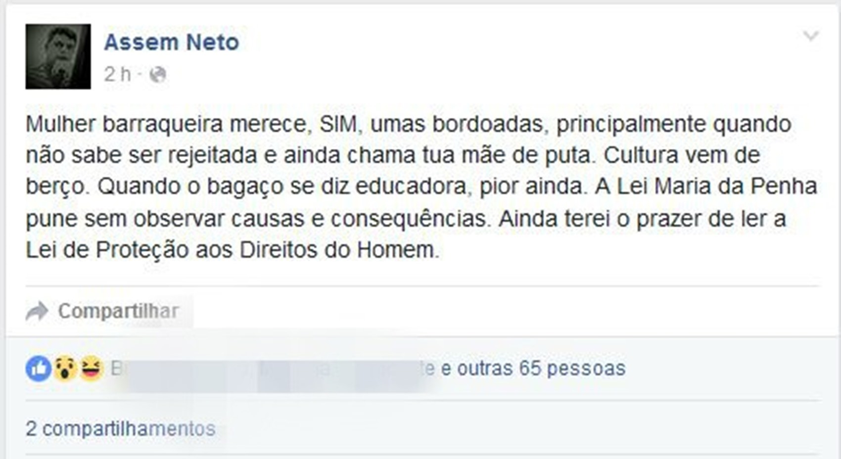 No Facebook, jornalista defendeu agressões contra mulheres "barraqueiras" (Foto: Reprodução/Facebook)