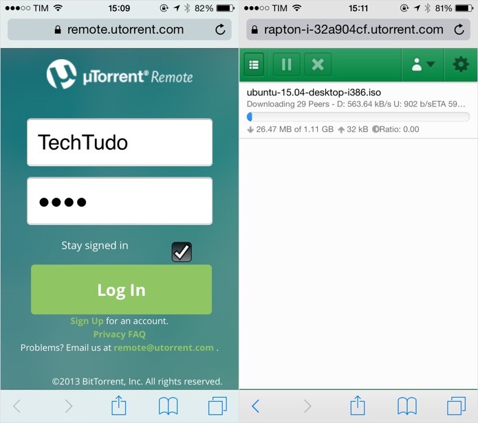 Acesse o site do uTorrent Remote em seu celular (Foto: Reprodu??o/Helito Bijora) 
