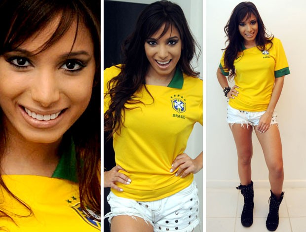 MONTAGEM cantora anitta camisa brasil (Foto: André Durão / Globoesporte.com)