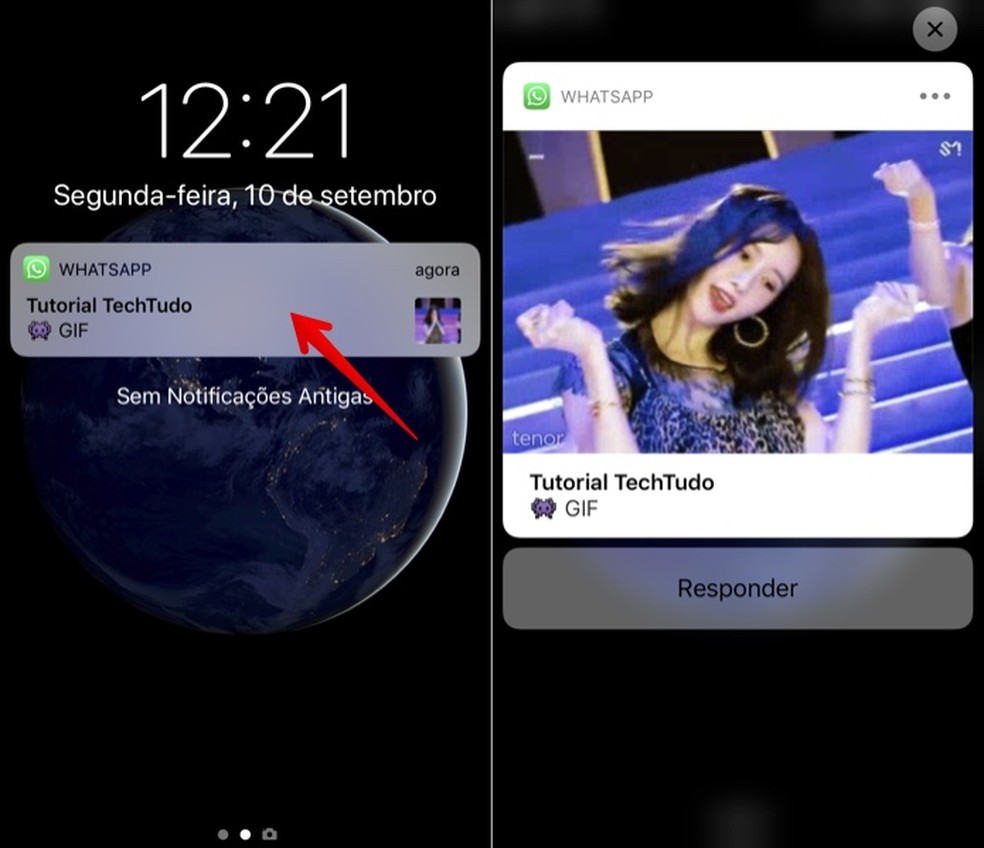 Visualize GIF ou foto recebida no WhatsApp com o 3D Touch — Foto: Reprodução/Helito Bijora