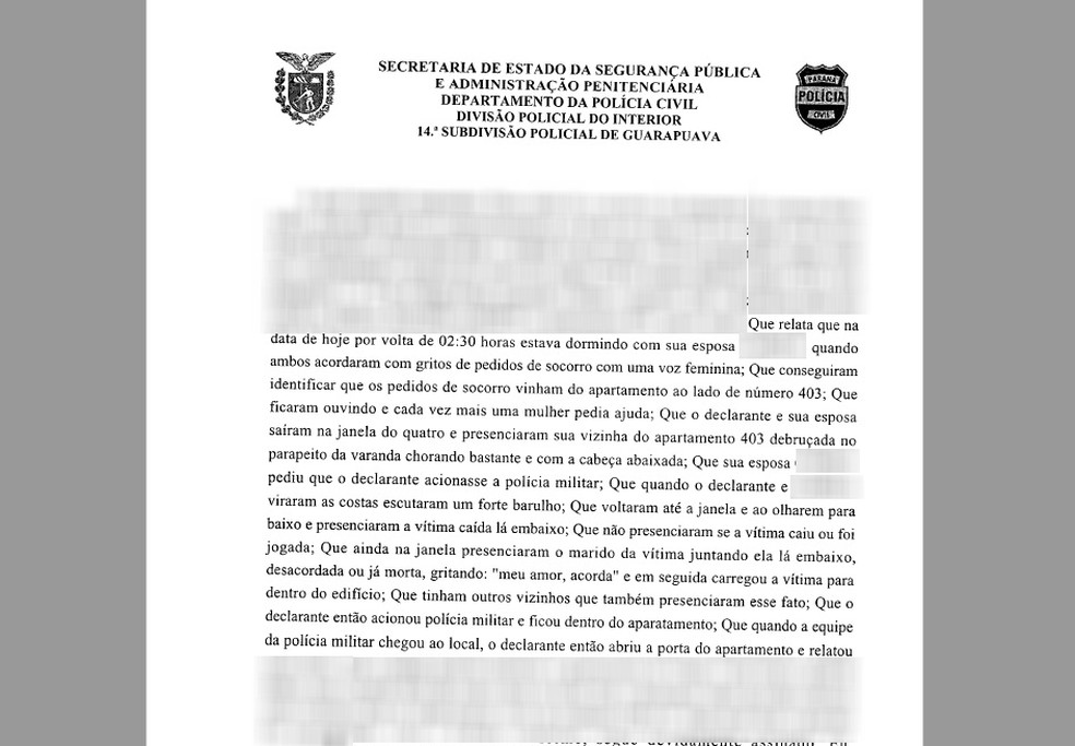 Vizinho de casal relata pedidos de socorro e mulher chorando na sacada do apartamento ao lado (Foto: Reprodução)