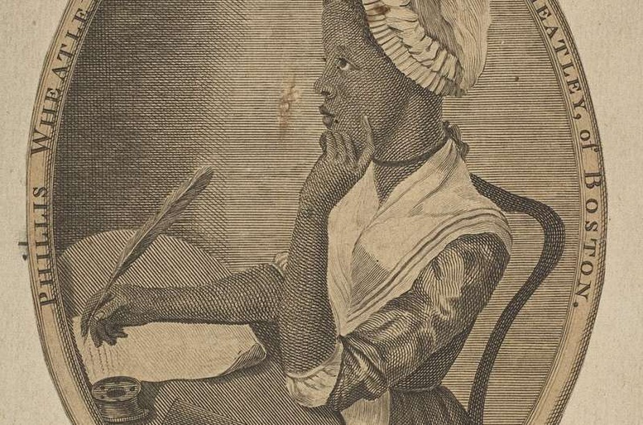 Esta impressão retrata a primeira mulher escravizada negra americana a ter seus escritos publicados