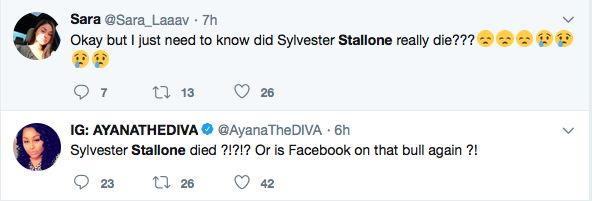 Fãs lamentando a falsa morte de Sylvester Stallone (Foto: Twitter)