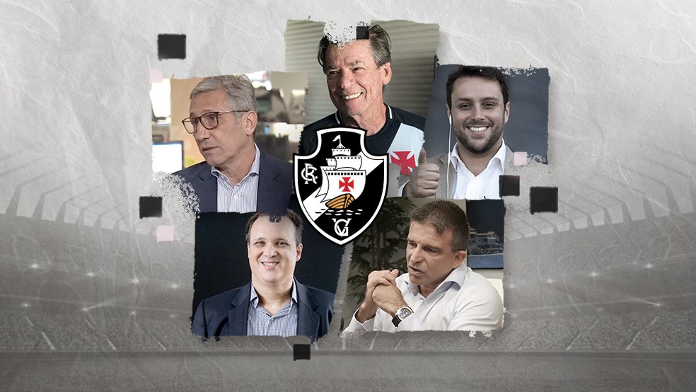 Candidatos � presdi�ncia do Vasco: Campello, Salgado, Brant, Leven Siano e S�rgio Frias � Foto: Arte ge