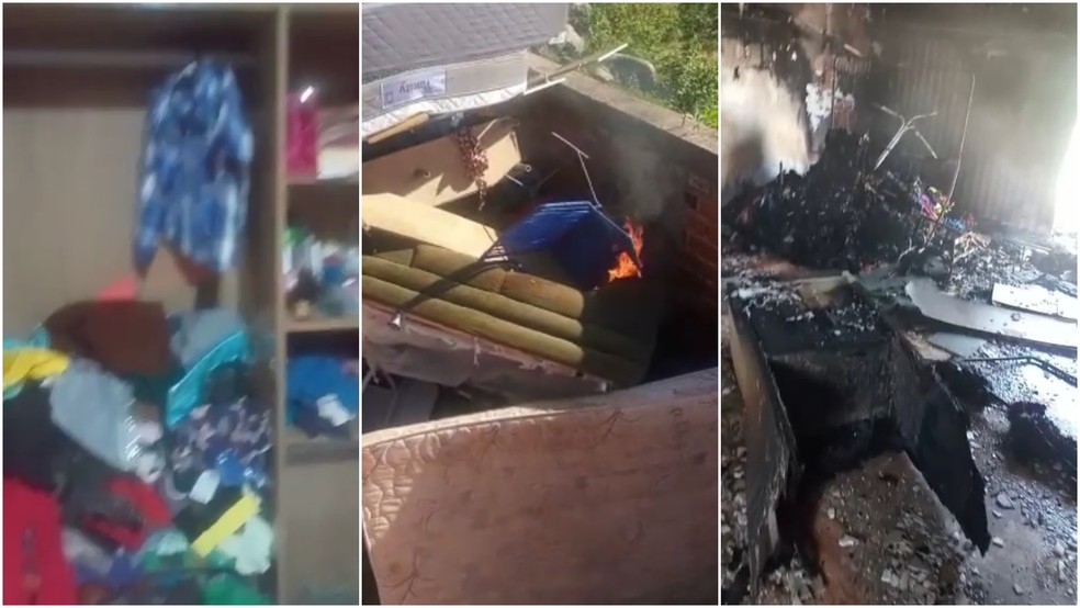 Homem incendia bens da mulher, filme e envia vídeo para ela em Acopiara, no interior do Ceará — Foto: Reprodução