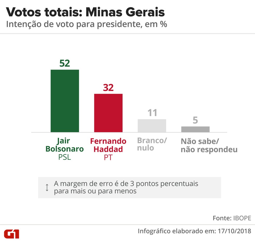 Pesquisa Ibope - 2º turno - Minas Gerais - votos totais no estado  — Foto: Arte/G1