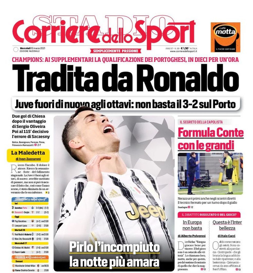 Corriere dello Sport diz: "Traído por Ronaldo" — Foto: Reprodução/Corriere dello Sport