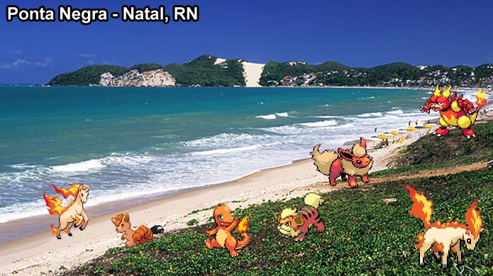 Pokémons de Fogo podem aparecer na areia da praia em Pokémon Go devido ao calor (Foto: Reprodução/Rafael Monteiro)