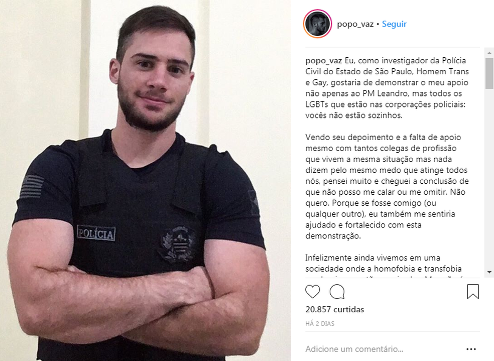 O policial civil Paulo manifestou apoio ao PM Leandro Prior em suas redes sociais (Foto: ReproduÃ§Ã£o/Instagram)