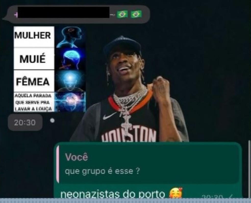 Conteúdo machista também foi encaminhado em grupo com jovem negro de escola particular de Valinhos — Foto: Reprodução/EPTV