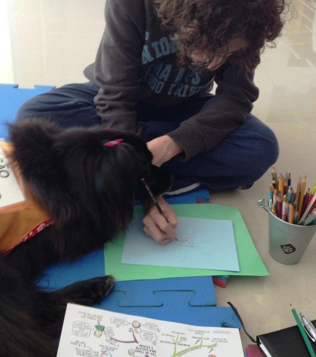 Os animais presentes na aula garantem mais confiança e facilitam a sociabilidade dos alunos (Foto: Arquivo Pessoal/ Andrea Petenucci)