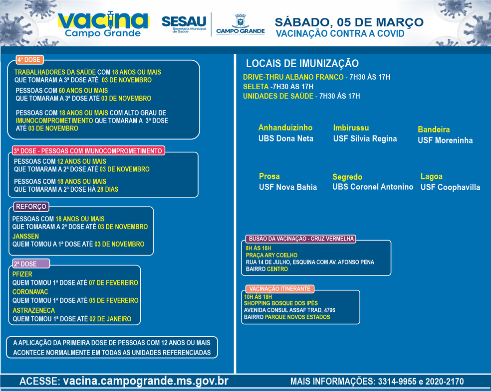 Vacinação em Campo Grande neste sábado (5). — Foto: Reprodução/Sesau