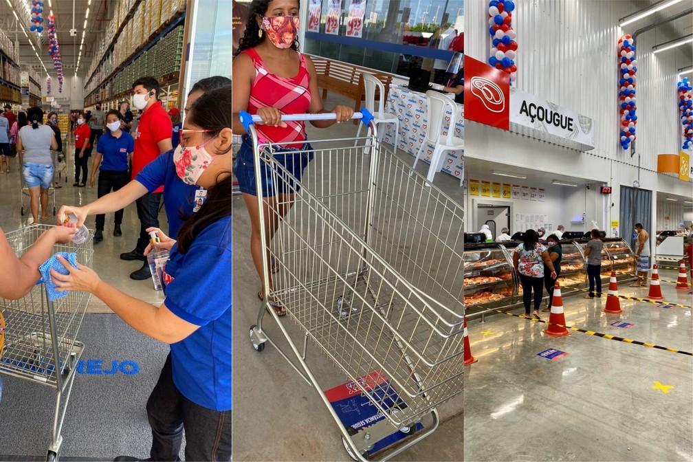 Supermercado informou que adotou todas as medidas de segurança como higienização com álcool em gel e sinalização educativa no piso — Foto: Divulgação/Grupo Mateus