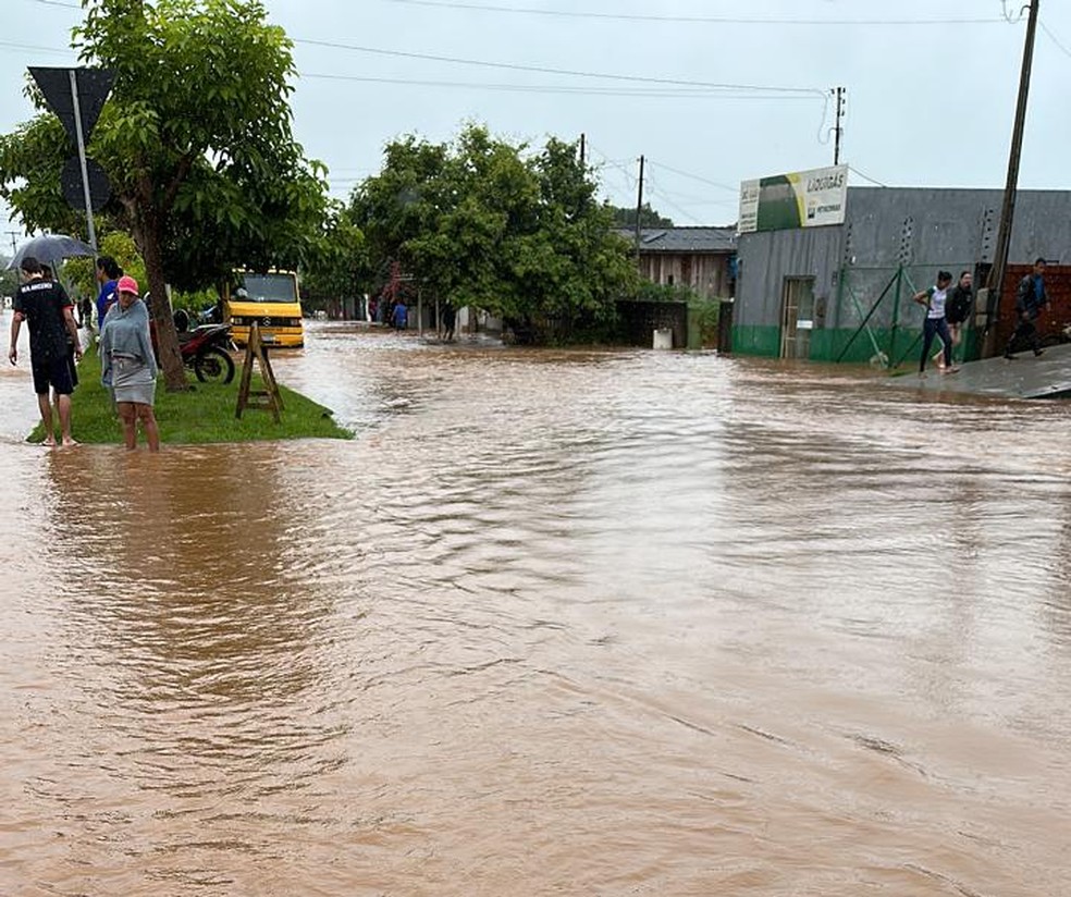 Rua alagada em Alta Floresta do Oeste — Foto: Gilvan Damo/Arquivo pessoal