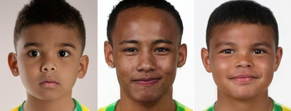 Casimiro, Neymar e Thiago Silva em suas versões crianças — Foto: Hidreley Leli Dião/Arquivo Pessoal