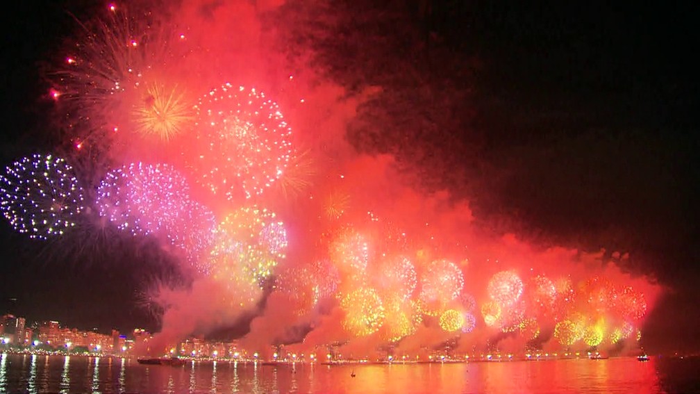 Queima de fogos em Copacabana (Foto: Reprodução)