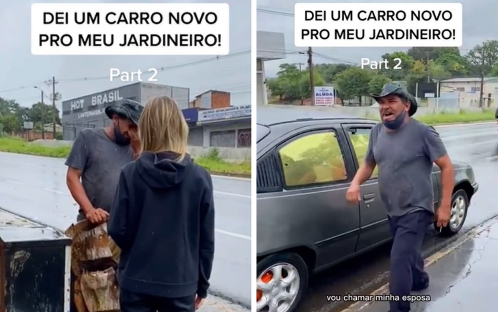 Empresária viraliza na web após fazer campanha e comprar carro em menos de 24h para jardineiro que teve veículo queimado, em Aparecida de Goiânia, Goiás — Foto: Reprodução/Tik Tok