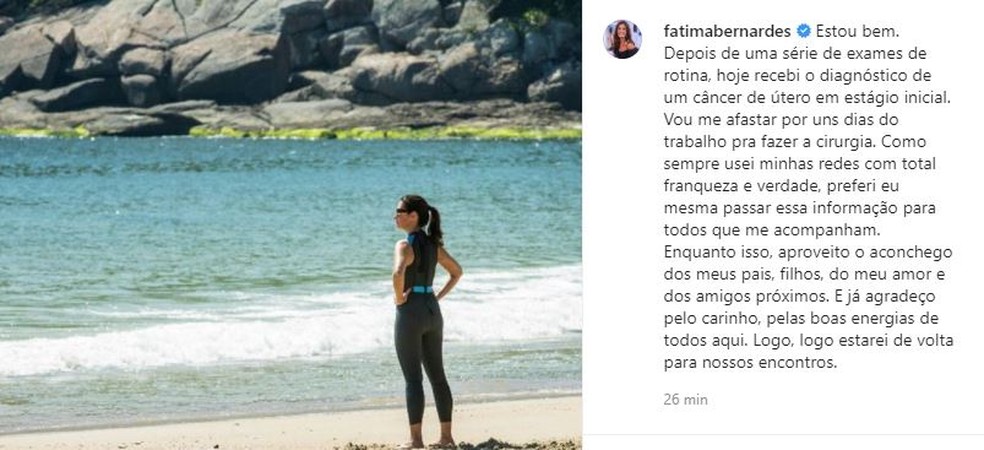 Fátima Bernardes descobre câncer no útero e tranquiliza fãs: 'Estou bem' | Famosos | Gshow