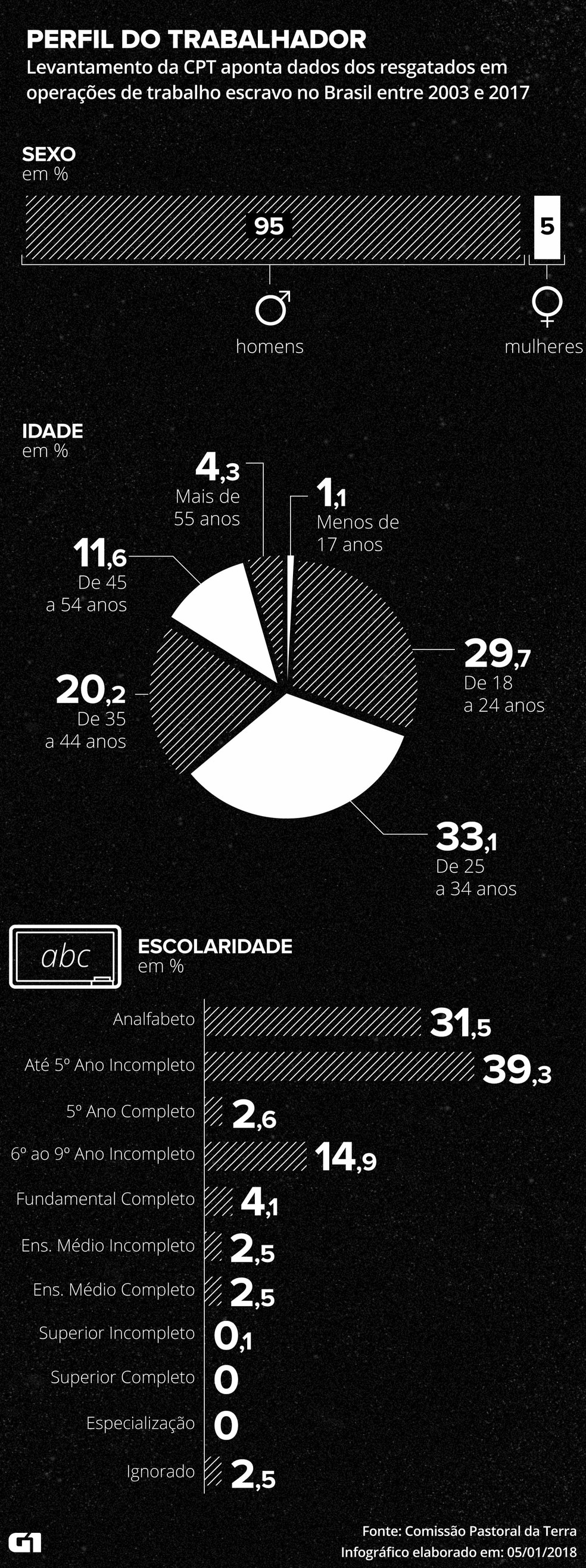 Infográfico mostra perfil dos trabalhadores resgatados em ações contra trabalho escravo (Foto: Alexandre Mauro/G1)