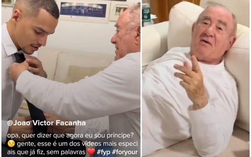 Renato Aragão ensina genro a dar nó em gravata: "Parecendo a do Didi"