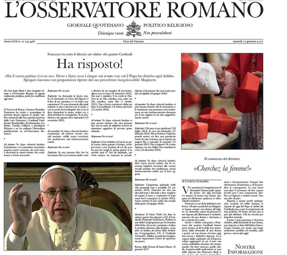 Capa falsa do jornal do Vaticano zombou do papa Francisco  (Foto: Reprodução / Latin Mass Society)