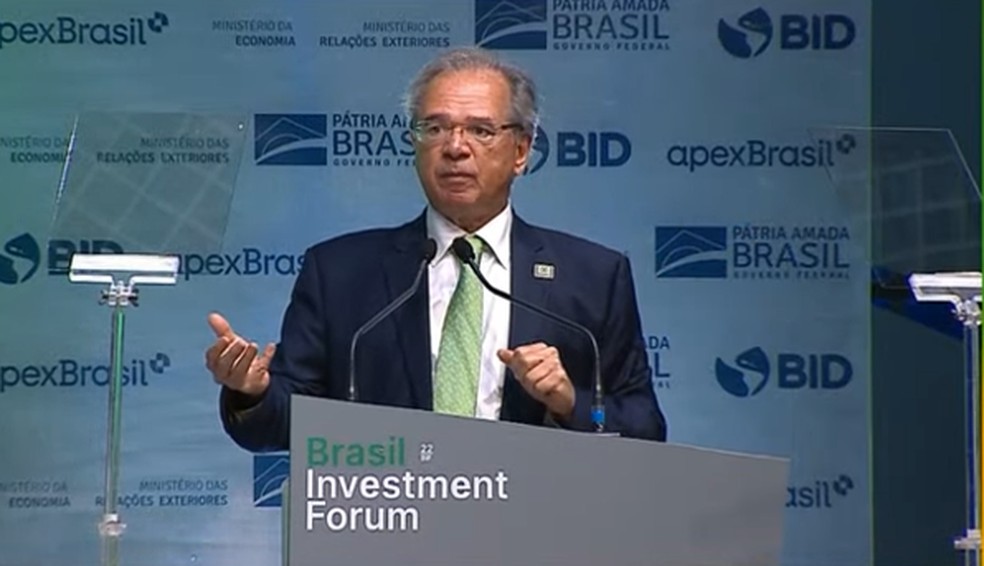 Paulo Guedes na abertura do Fórum de Investimentos Brasil 2022 (BIF 2022), que acontece em São Paulo. — Foto: Reprodução