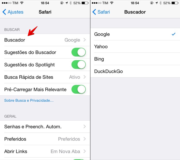 Alterando buscador padrão do Safari para iOS (Foto: Reprodução/Helito Bijora) 