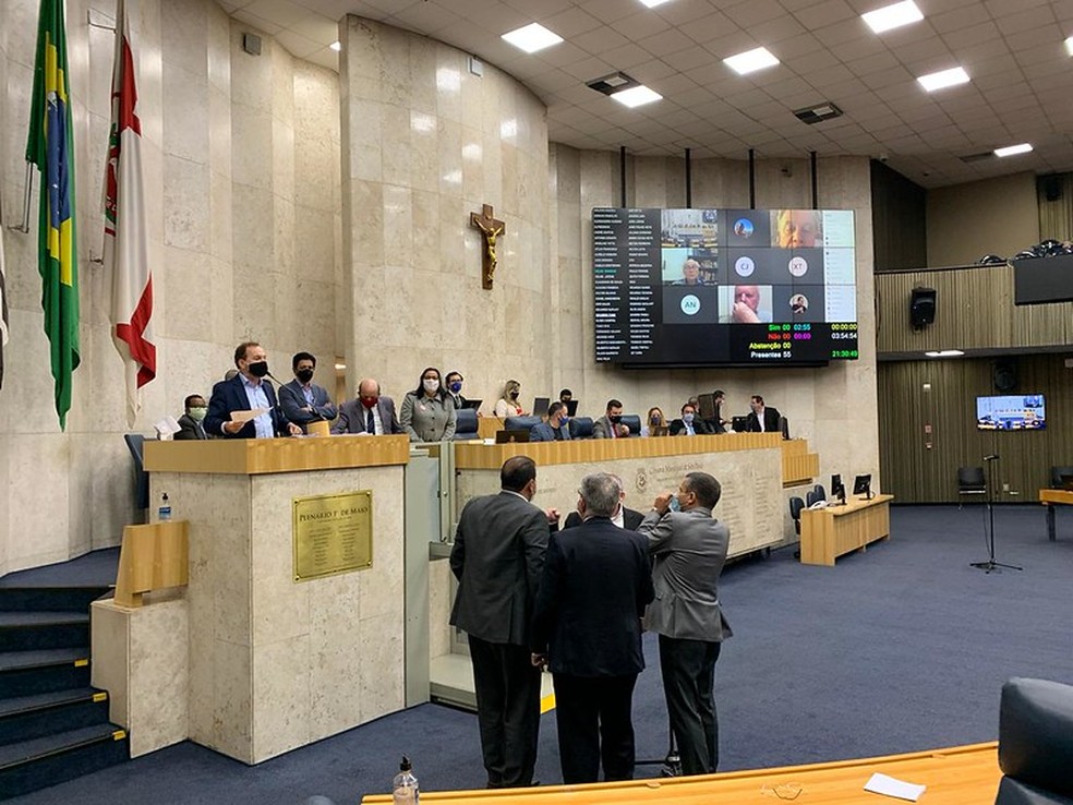 Vereadores de São Paulo durante debate no plenário da Câmara Municipal, no Centro da cidade. — Foto: Divulgação/CMSP