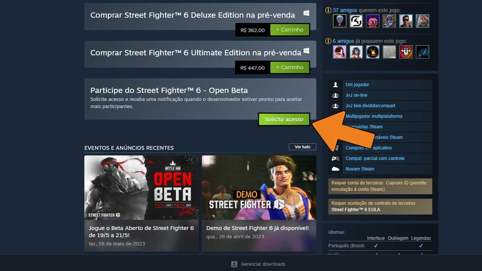 Como baixar o Open Beta de Street Fighter 6 no PC (Steam)